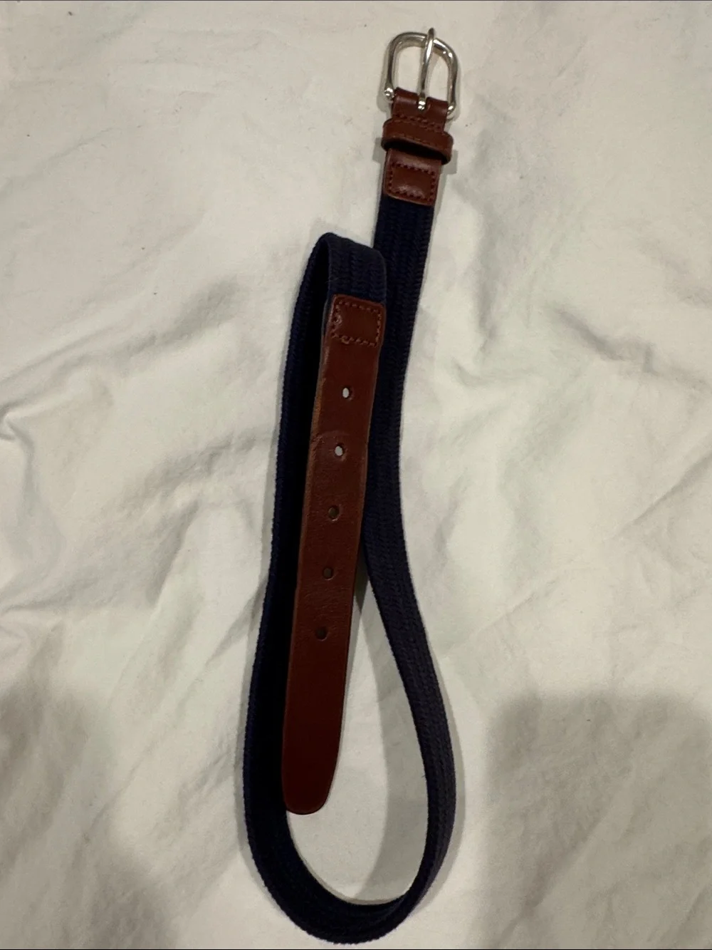 Crewcuts Navy Fabric Belt with Brown Leather Accents